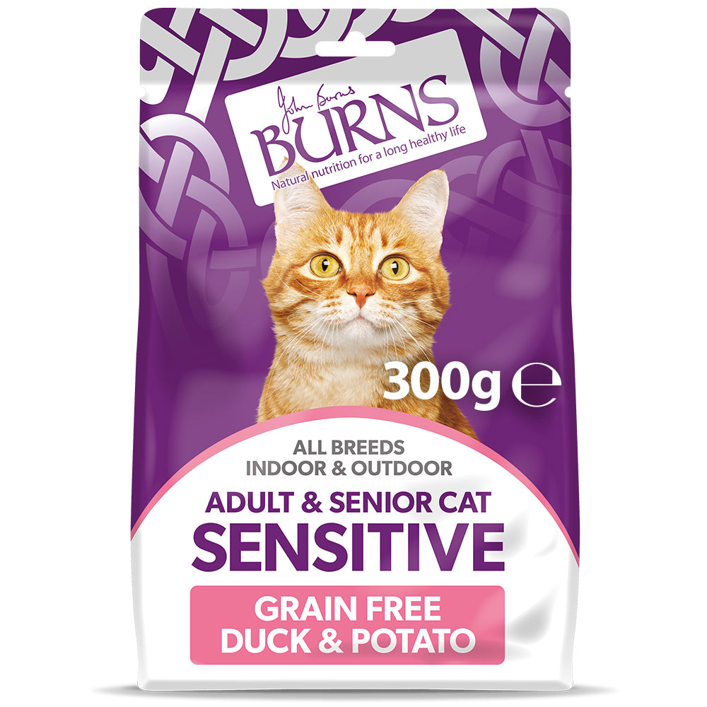 Sensitive & Grain Free Duck & Potato Cat Food Burns Pet Nutrition 300g