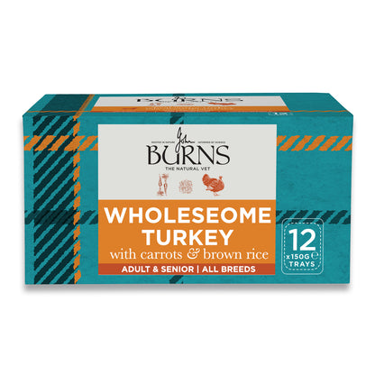 Wholesome Turkey with Carrots & Brown Rice Wet Dog Food Burns Pet Nutrition 12 x 150g Trays