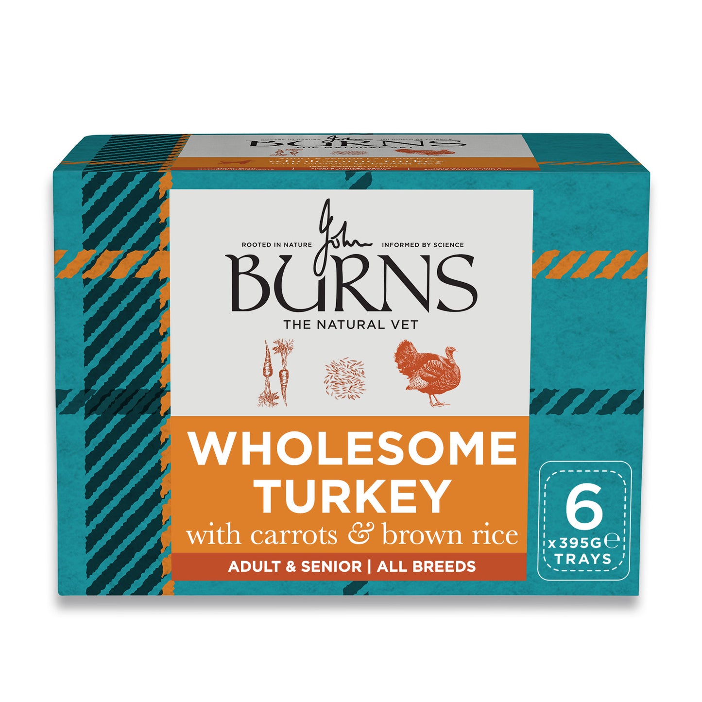 Wholesome Turkey with Carrots & Brown Rice Wet Dog Food Burns Pet Nutrition 6 x 395g Trays.