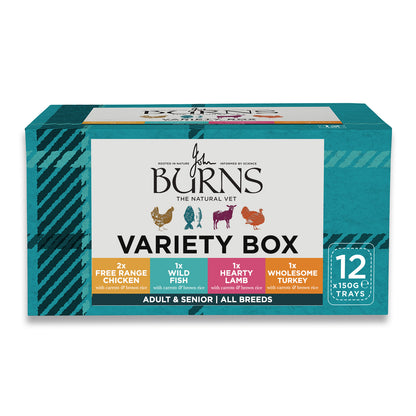 Chicken, Fish, Lamb & Turkey Wet Dog Food Variety Box Burns Pet Nutrition 12 x 150g Trays