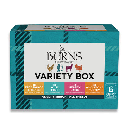 Chicken, Fish, Lamb & Turkey Wet Dog Food Variety Box Burns Pet Nutrition 6 x 395g Trays