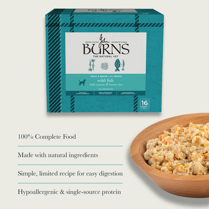 Wild Fish, Carrots & Brown Rice Wet Dog Food Burns Pet Nutrition. 100% complete food. Made with natural ingredients. Hypoallergenic and single source protein.