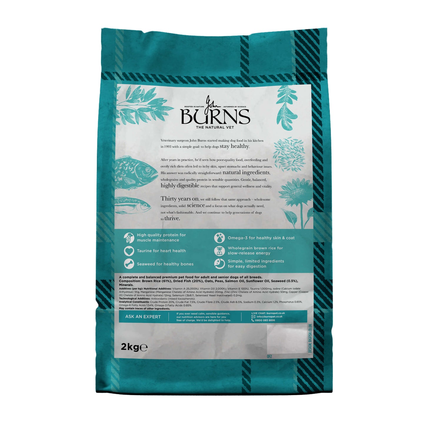 Back of pack for Original Fish & Brown Rice Dry Dog Food