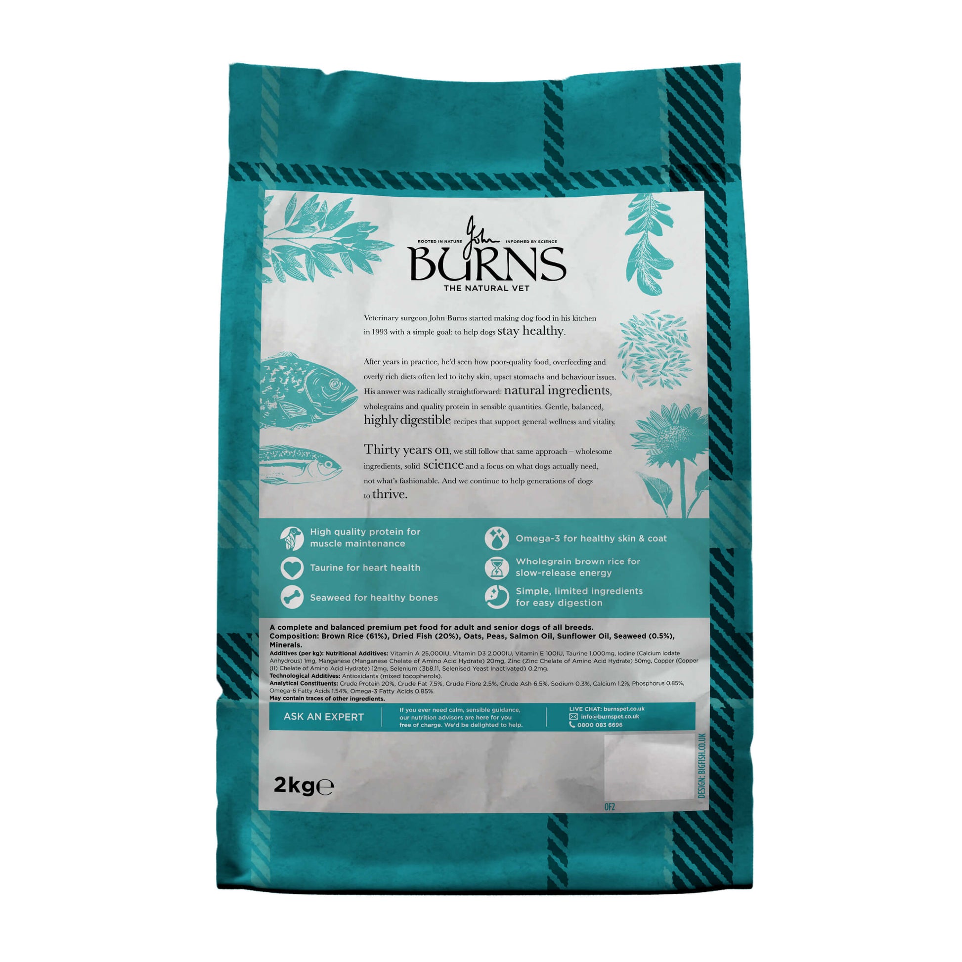 Back of pack for Original Fish & Brown Rice Dry Dog Food
