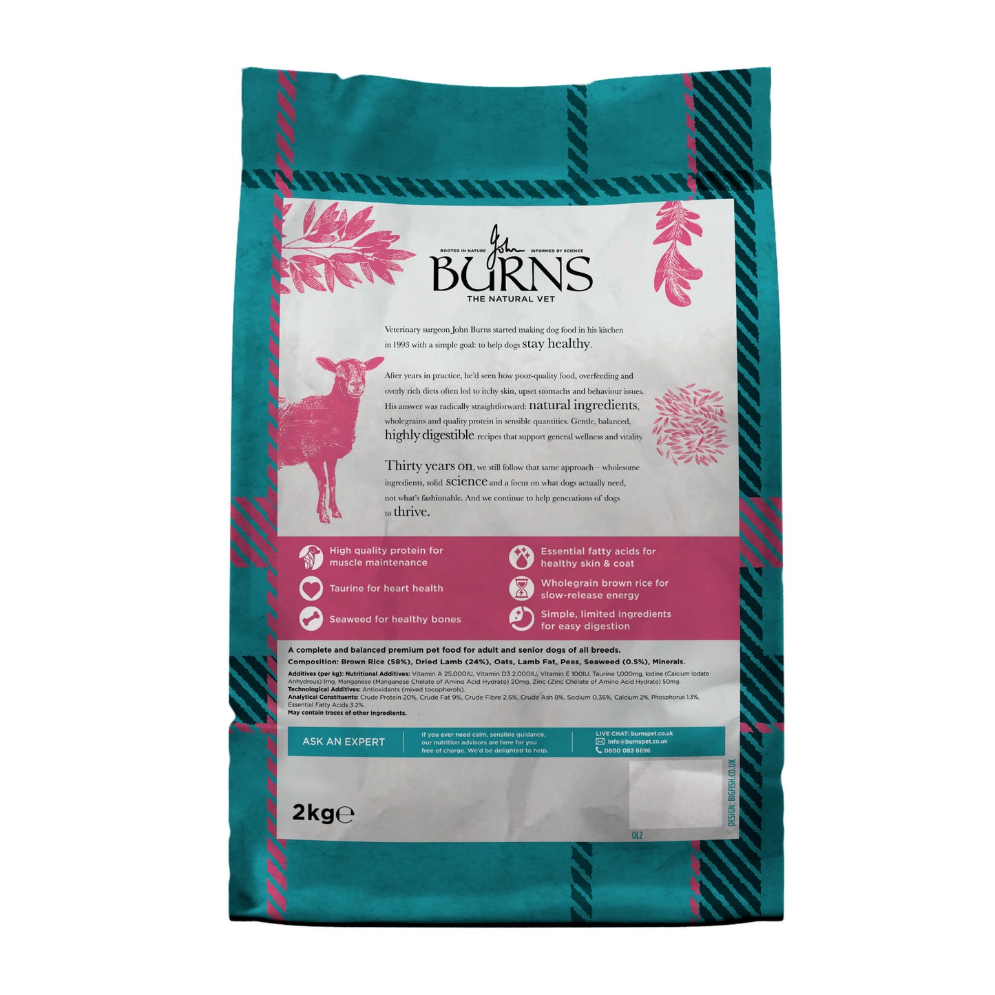 Back of pack for Original Lamb & Brown Rice Dry Dog Food