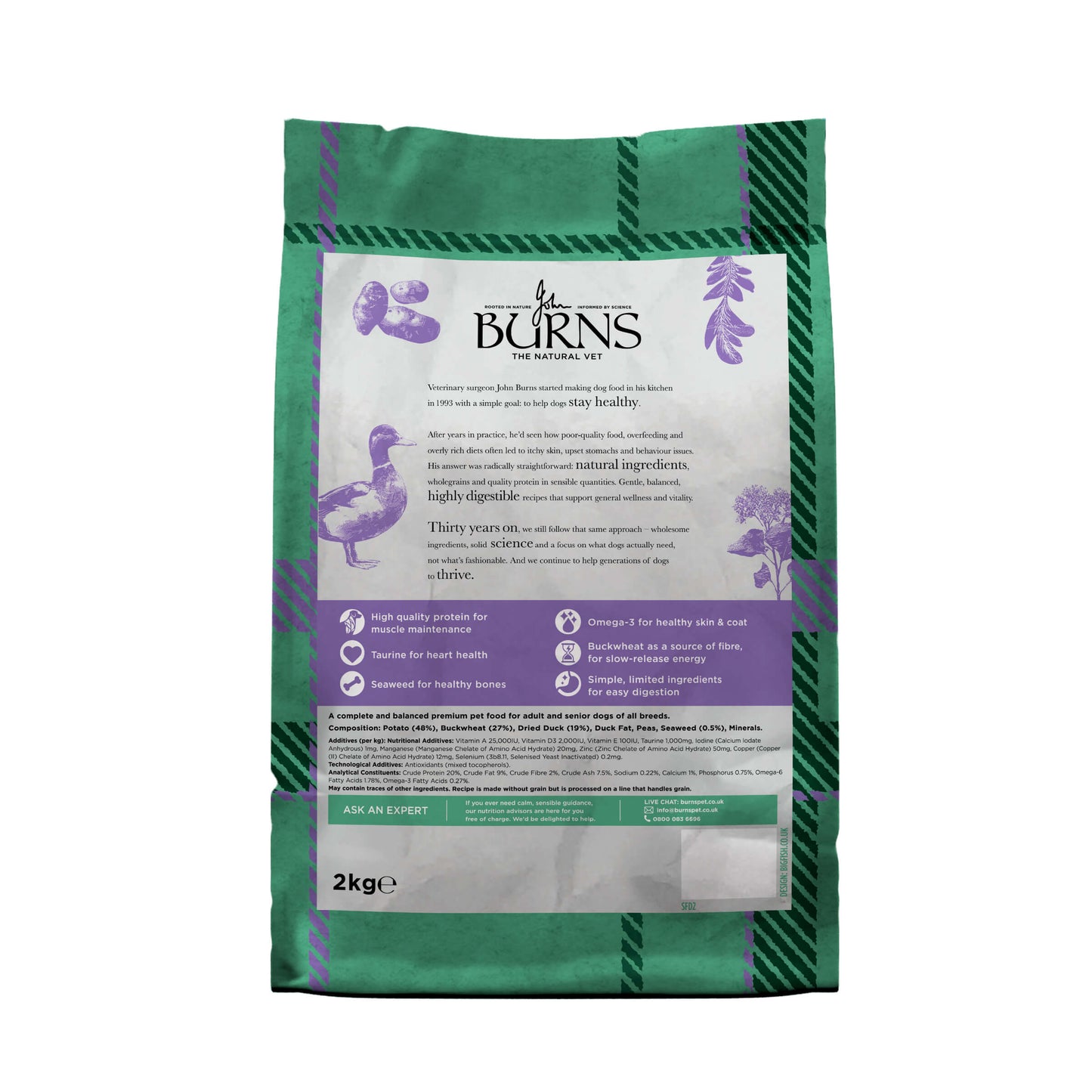 Back of pack for Grain Free Duck & Potato Dry Dog Food