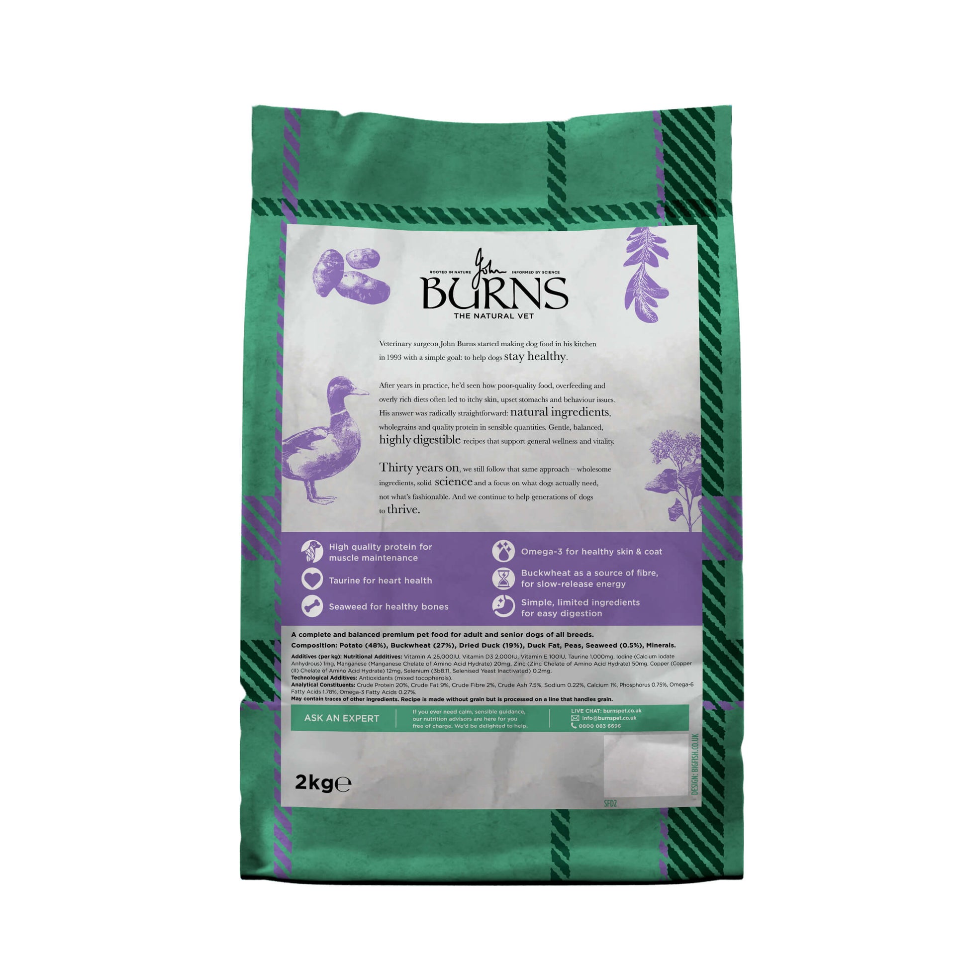 Back of pack for Grain Free Duck & Potato Dry Dog Food
