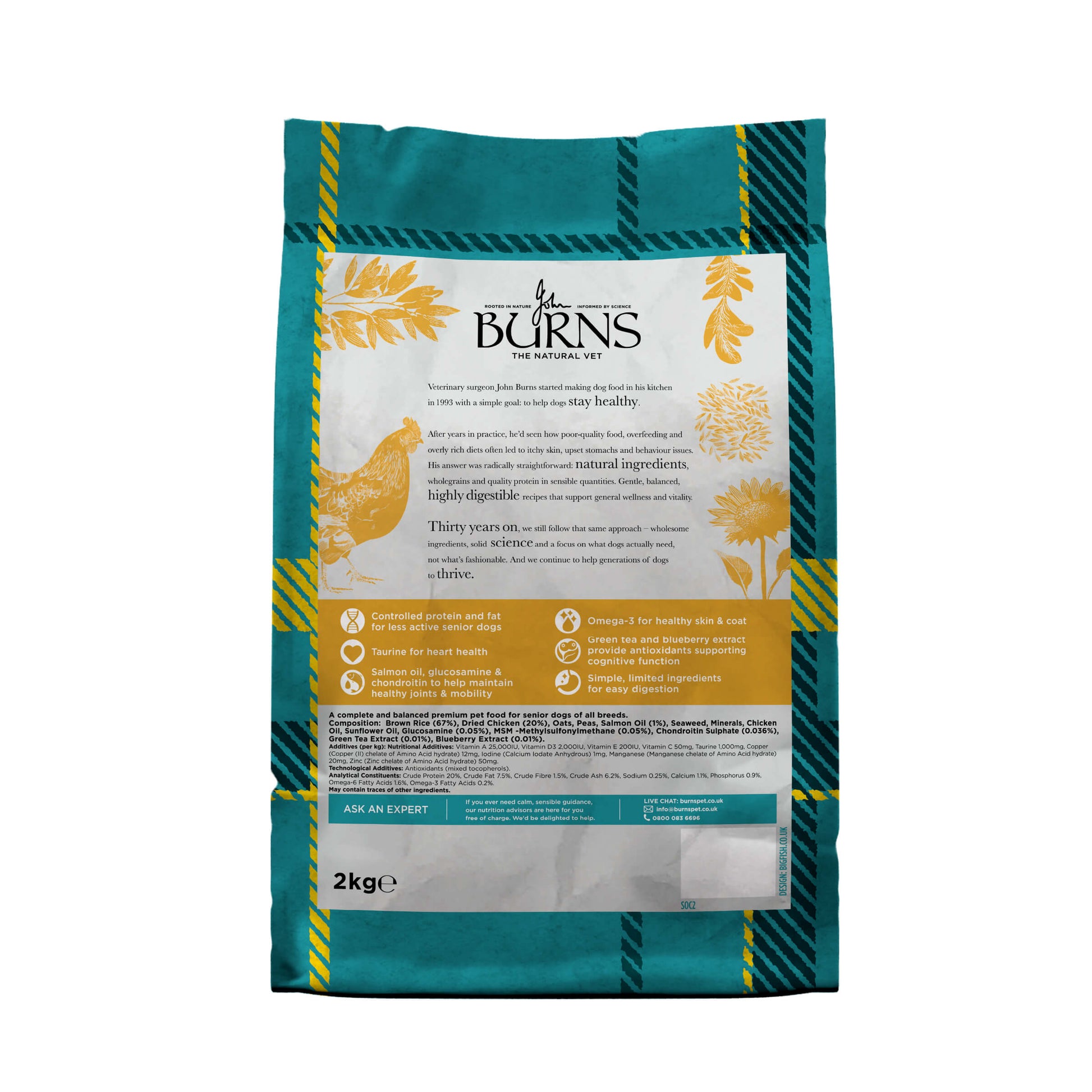 Back of pack for Senior Chicken & Brown Rice Dry Dog Food