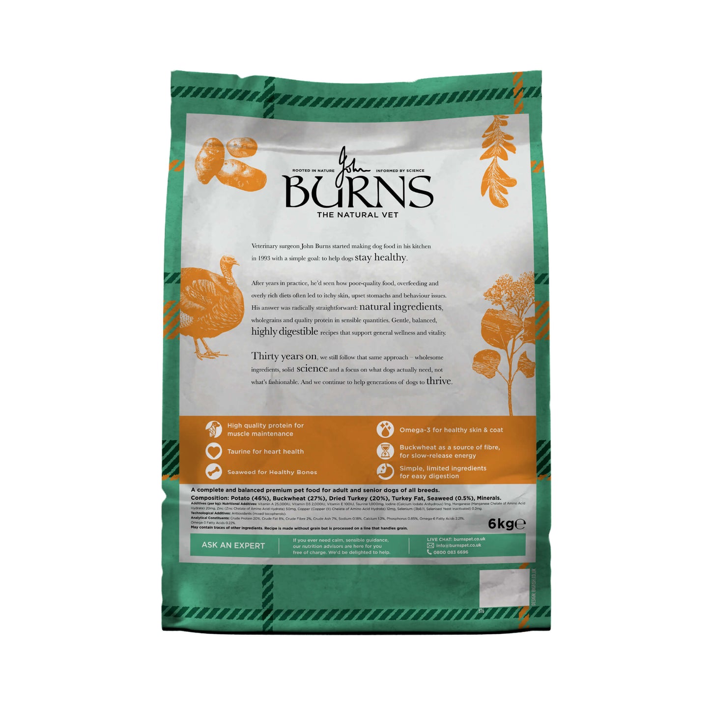 Back of pack for Grain Free Turkey & Potato Dry Dog Food
