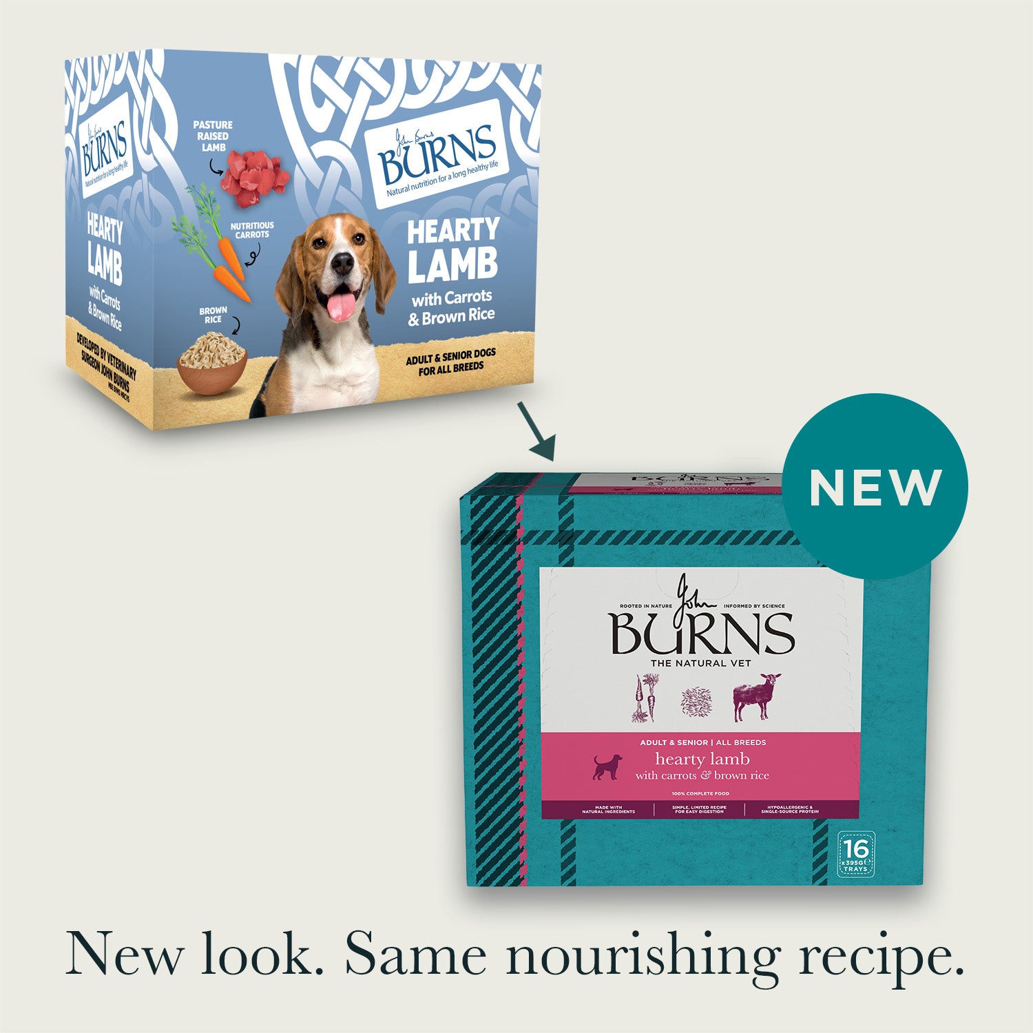 Hearty Lamb, Vegetables & Brown Rice Wet Dog Food Burns Pet Nutrition. New look, Same nourishing recipe.