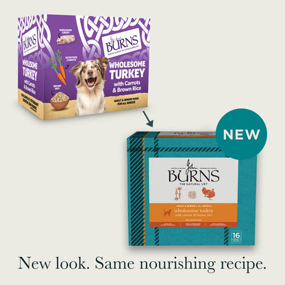 Wholesome Turkey with Carrots & Brown Rice Wet Dog Food Burns Pet Nutrition. New look, Same nourishing recipe.