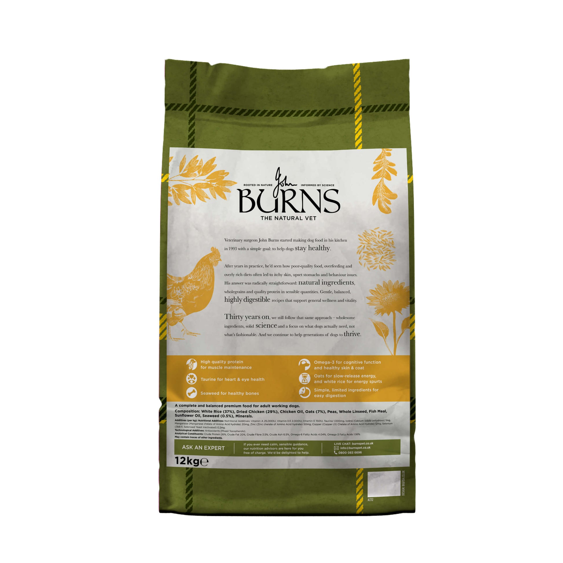 Back of pack for Working Active Chicken & Rice Dry Dog Food