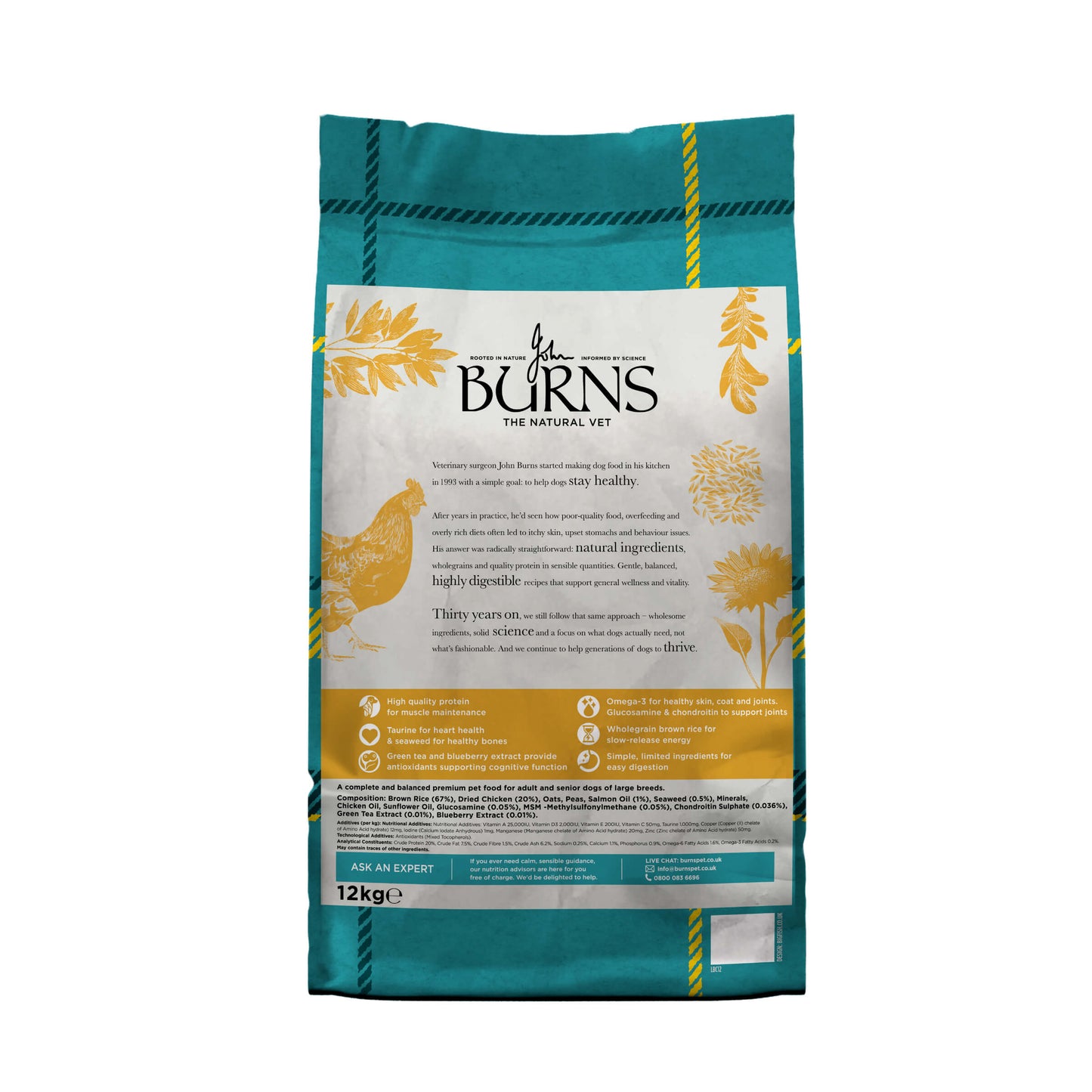 Large & Giant Breed Original Chicken & Brown Rice Dry Dog Food Burns Pet Nutrition