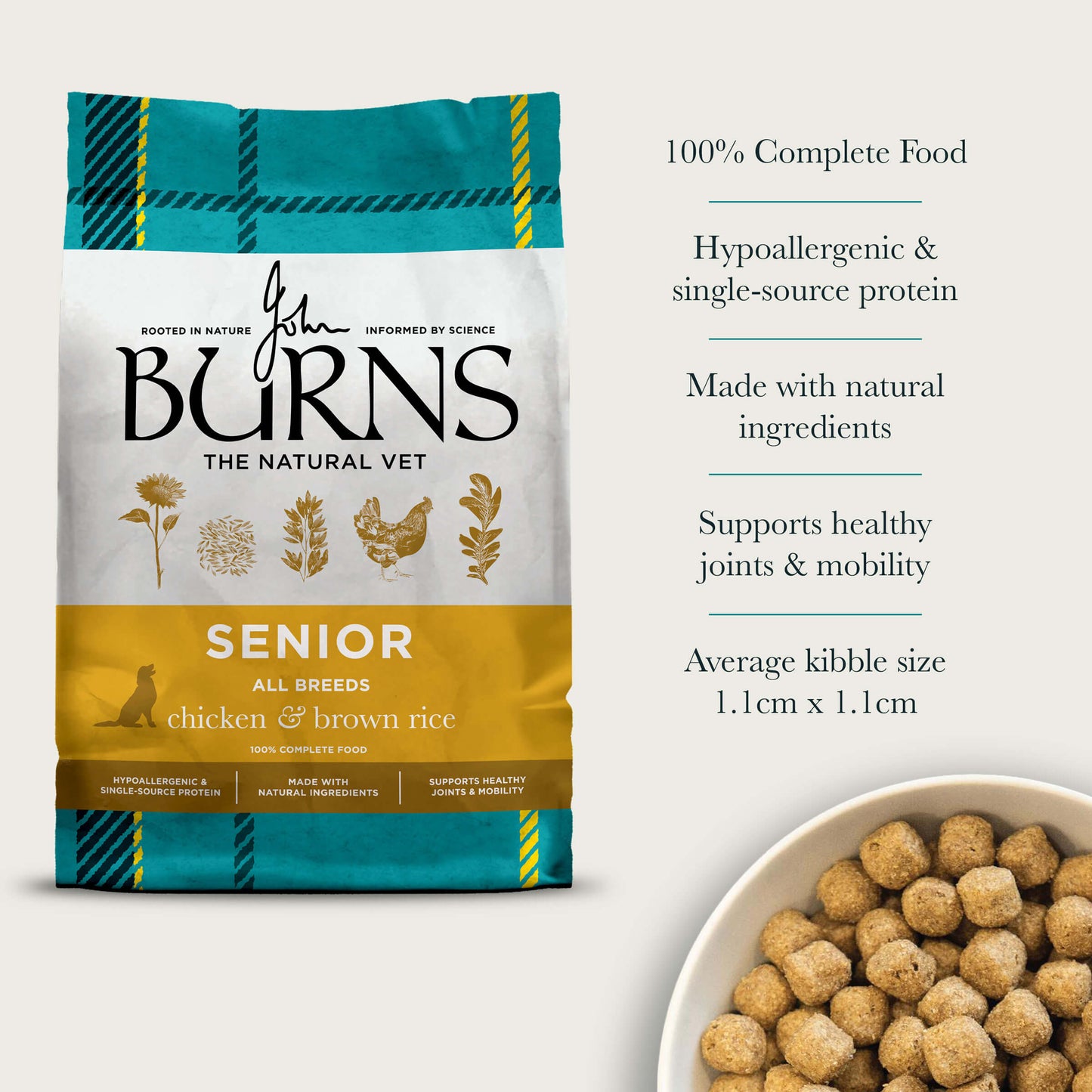 100% Complete Food, Hypoallergenic & Single-source Protein, Made with Natural Ingredients, Supports Healthy Joints & Mobility, Average Kibble Size 1.1cm x 1.1cm