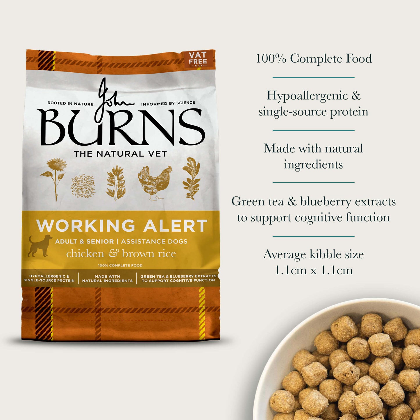 Alert Assistance Chicken & Brown Rice Dry Dog Food Burns Pet Nutrition