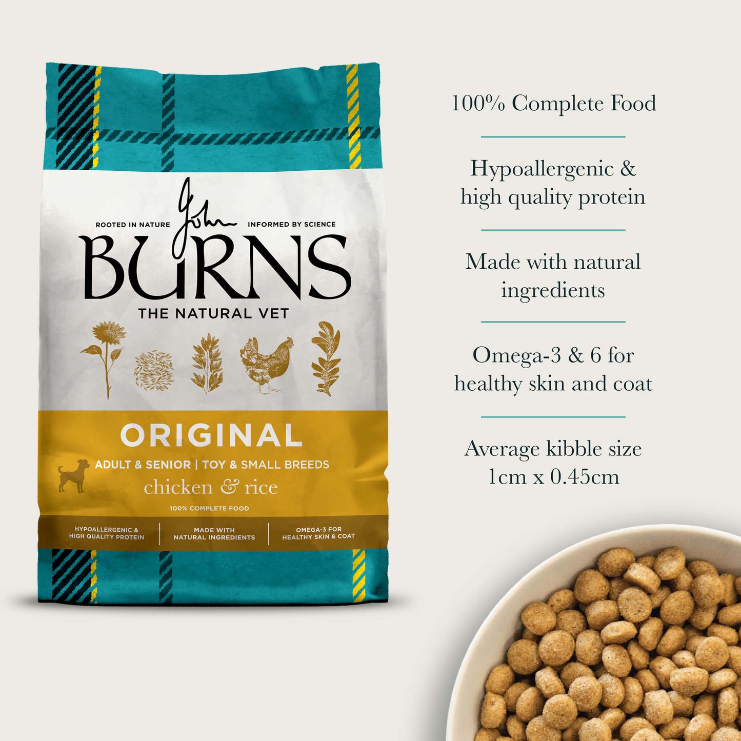 100% Complete Food, Hypoallergenic & Single-source Protein, Made with Natural Ingredients, Omega-3 & 6 for Healthy Skin & Coat, Average Kibble Size 1cm x 0.45cm