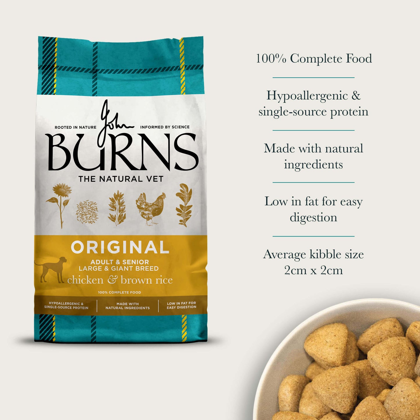 Large & Giant Breed Original Chicken & Brown Rice Dry Dog Food Burns Pet Nutrition