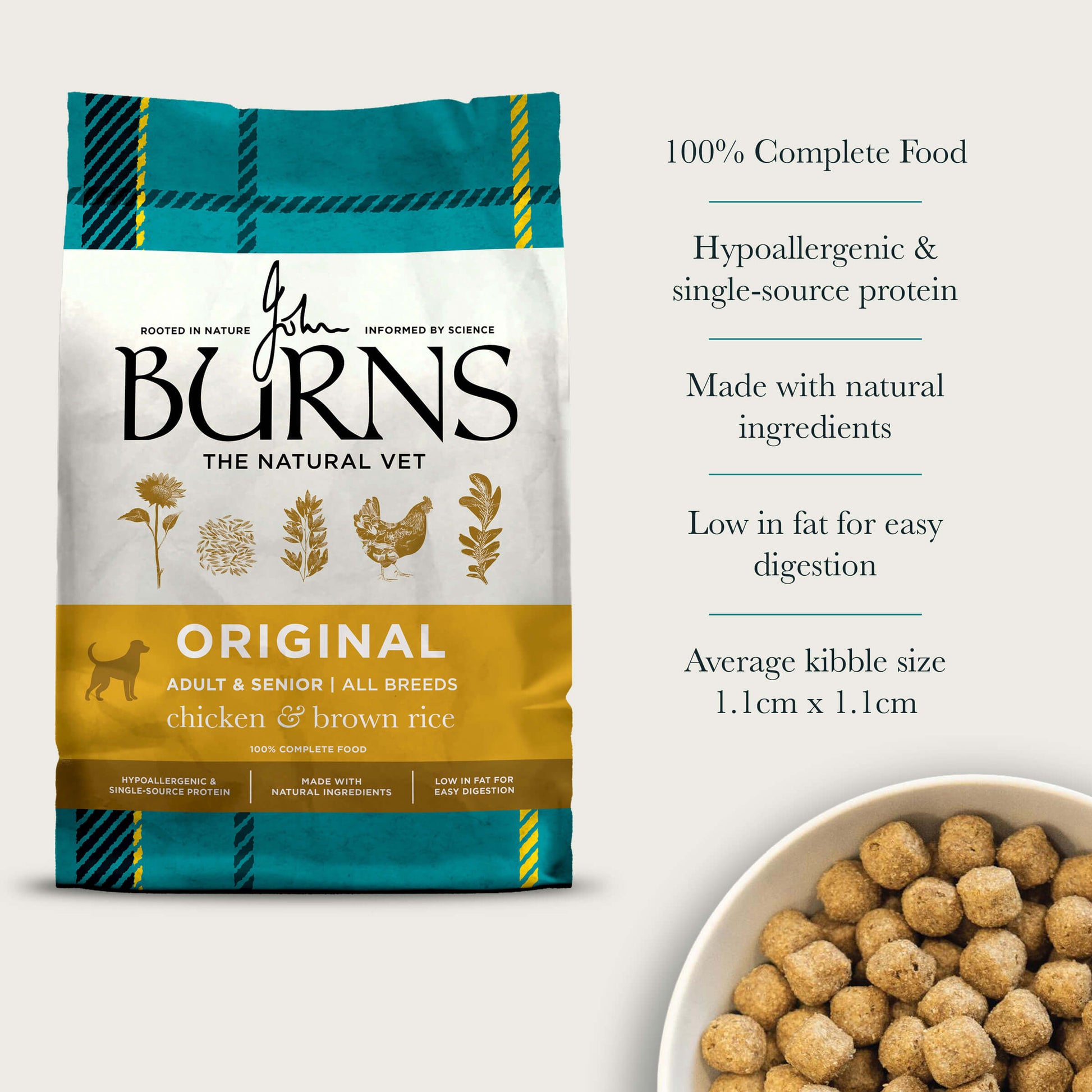 100% Complete Food, Hypoallergenic & Single-source Protein, Made with Natural Ingredients, Low in Fat for Easy Digestion, Average Kibble Size 1.1cm x 1.1cm
