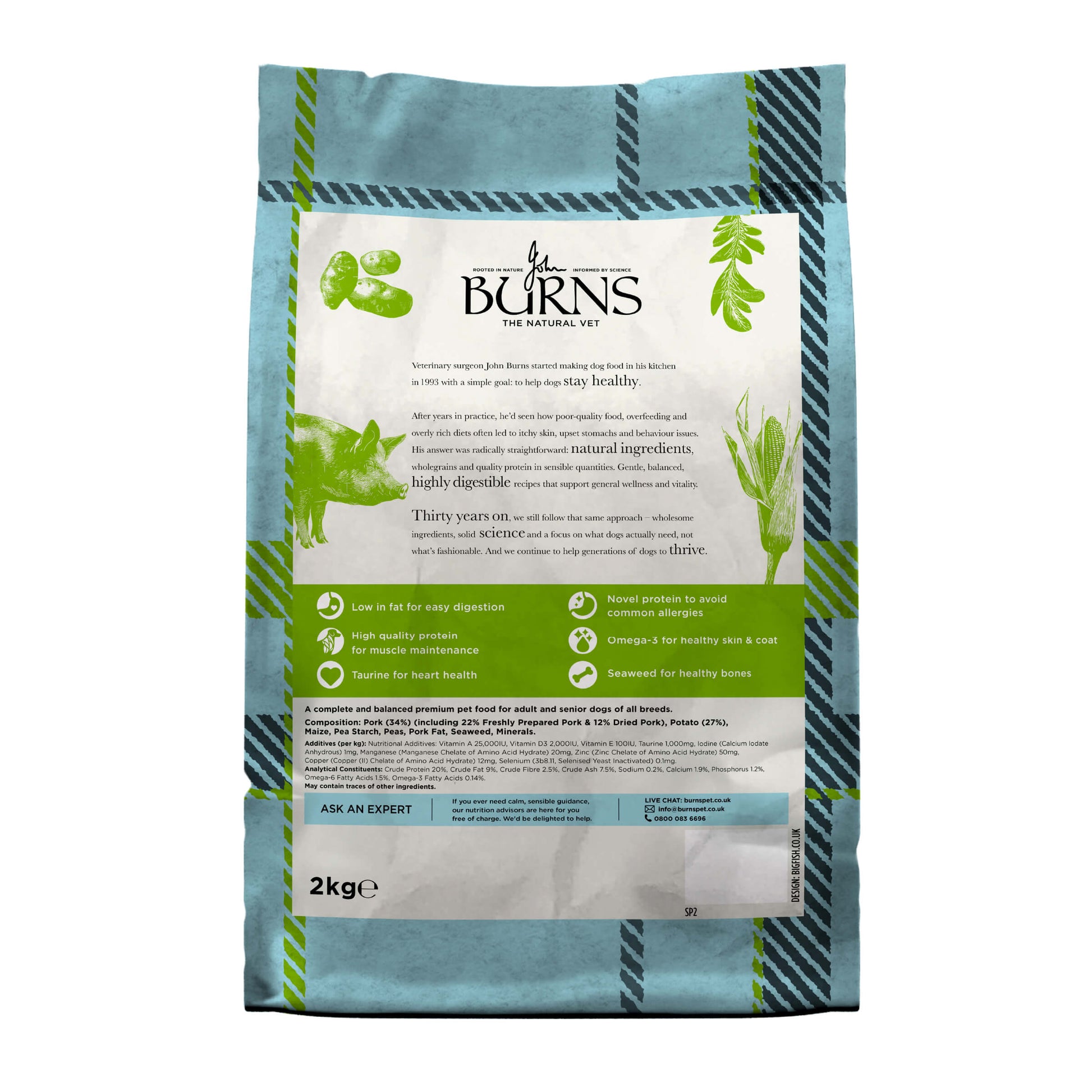 Back of pack for Sensitive Pork & Potato Dry Dog Food