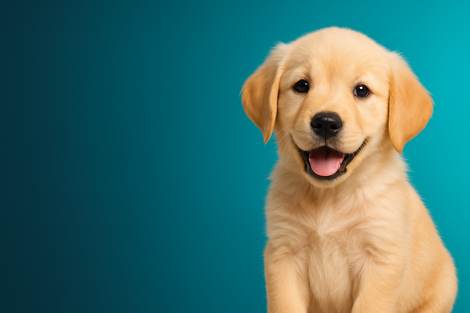 puppy on the right of a banner with a background with these colours: #003F4E and   #008AA9